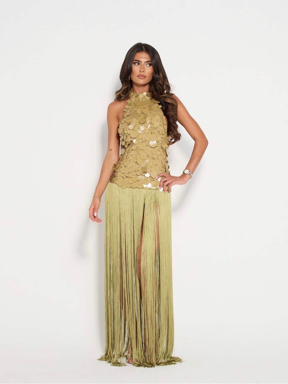 APHRODITE SEQUIN FRINGED DRESS (GREEN)